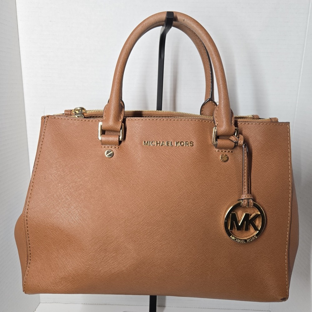 Michael Kors 30S4GTVS6L-230 Sutton Leather‎ Medium Satchel Handbag-Luggage/KHAKI